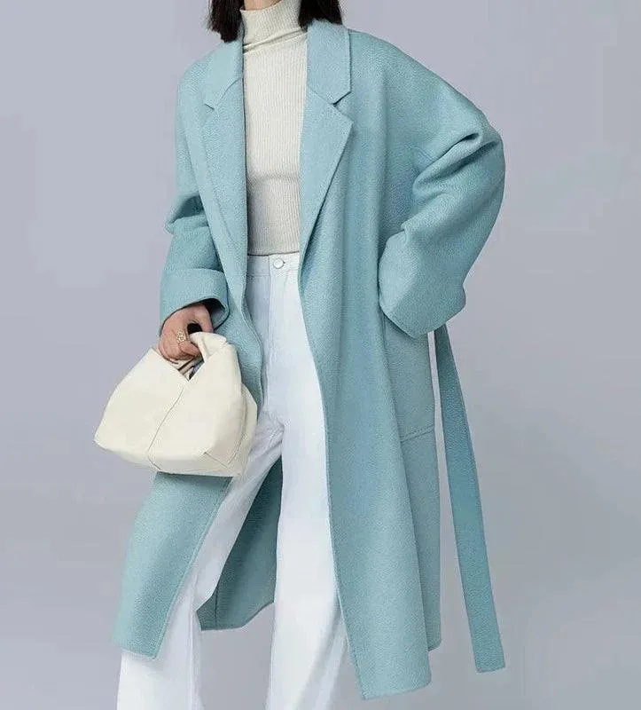 Luxurious Long Length 100% Australian Wool Coat with Turn-Down Collar