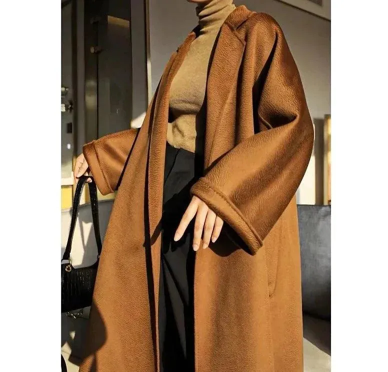 Luxurious Long Length 100% Australian Wool Coat with Turn-Down Collar