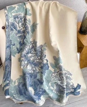 Luxurious Reversible Soft Blue and Cream Wrap