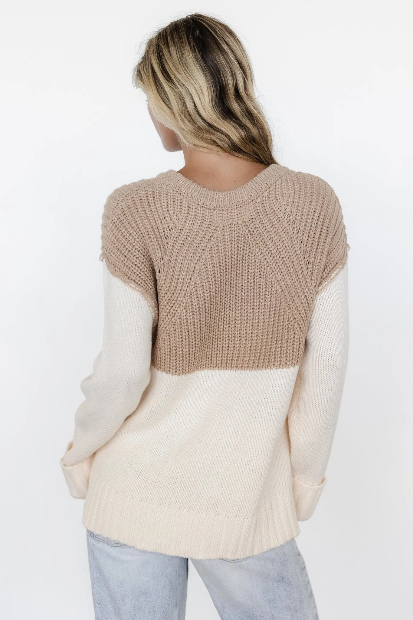 Mabel Cuffed Sweater | Cream   Taupe