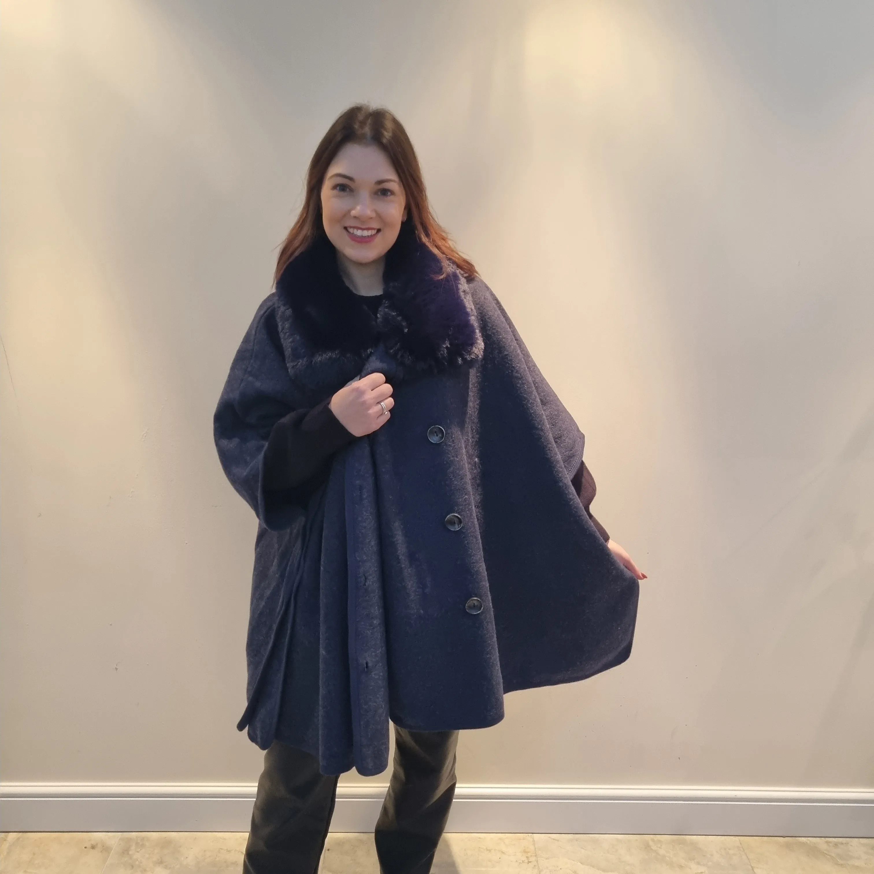 Malissa J Double Breasted Faux Fur Collar Cape