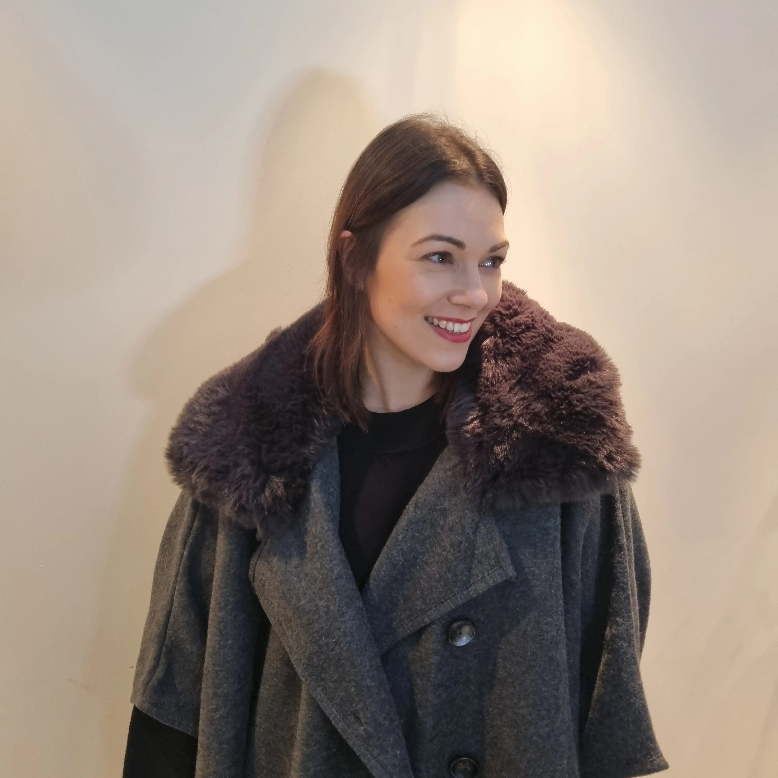 Malissa J Double Breasted Faux Fur Collar Cape