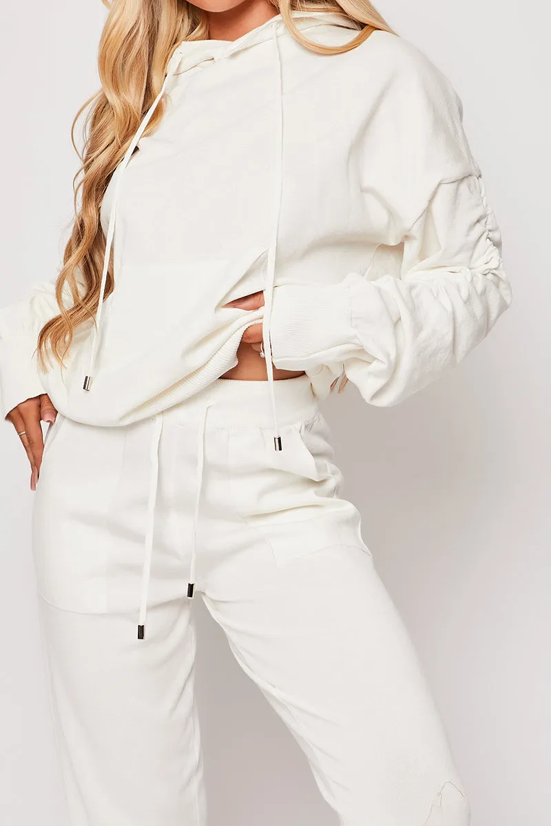 Mareena - Cream Ruched Hooded Knitted Loungewear Set