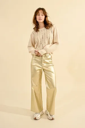 MBN Coated High Waisted Pants - Gold