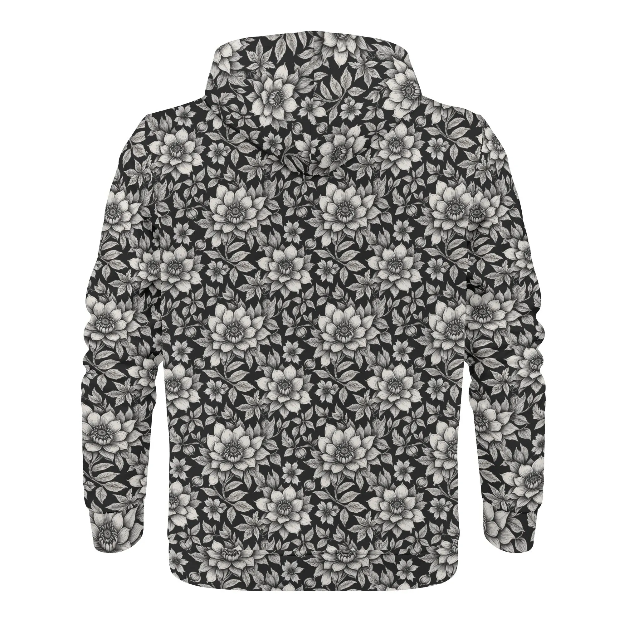 Mens Black and White Bloom Classic Zip Up Hoodie Warm Jacket