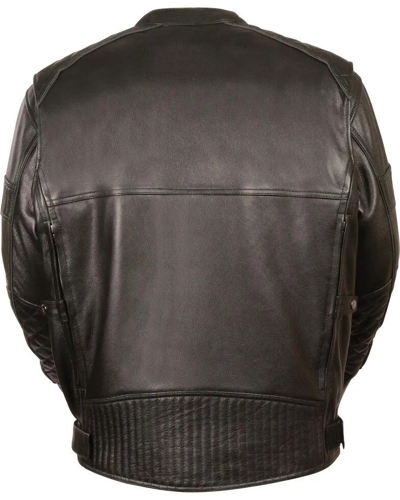 Men's Black Quilted Pattern Scooter Motorbike Leather Jacket