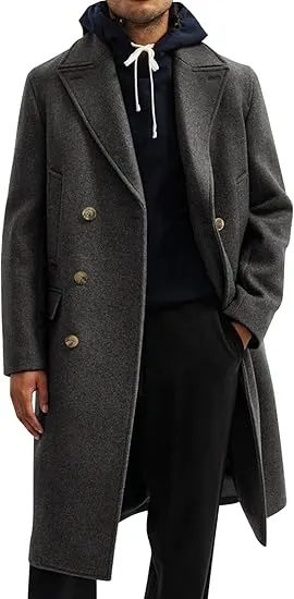 Men's Business Trench Wool Pea Black Coat