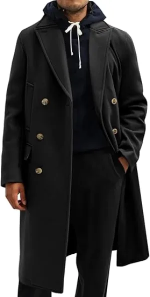 Men's Business Trench Wool Pea Black Coat