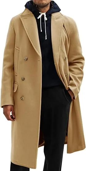 Men's Business Trench Wool Pea Black Coat