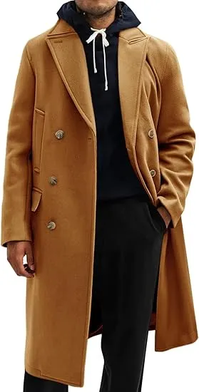 Men's Business Trench Wool Pea Black Coat