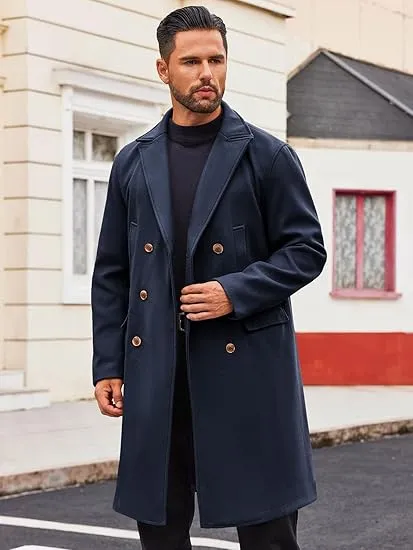 Men's Business Trench Wool Pea Black Coat