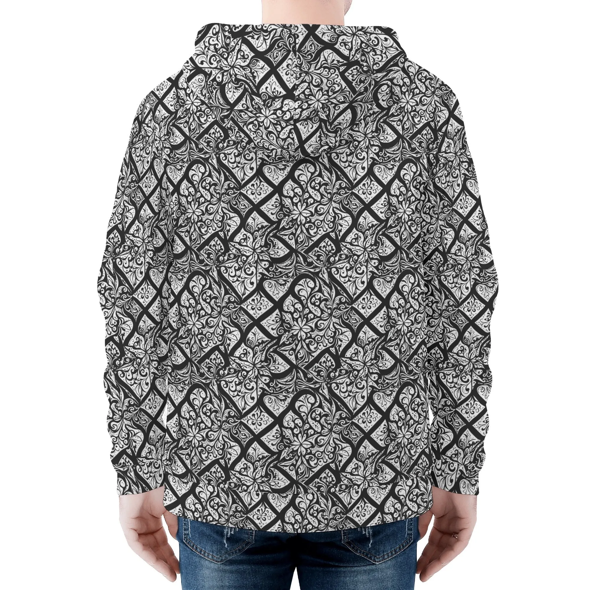 Mens Crosshatch Floral Classic Zip Up Hoodie Warm Jacket