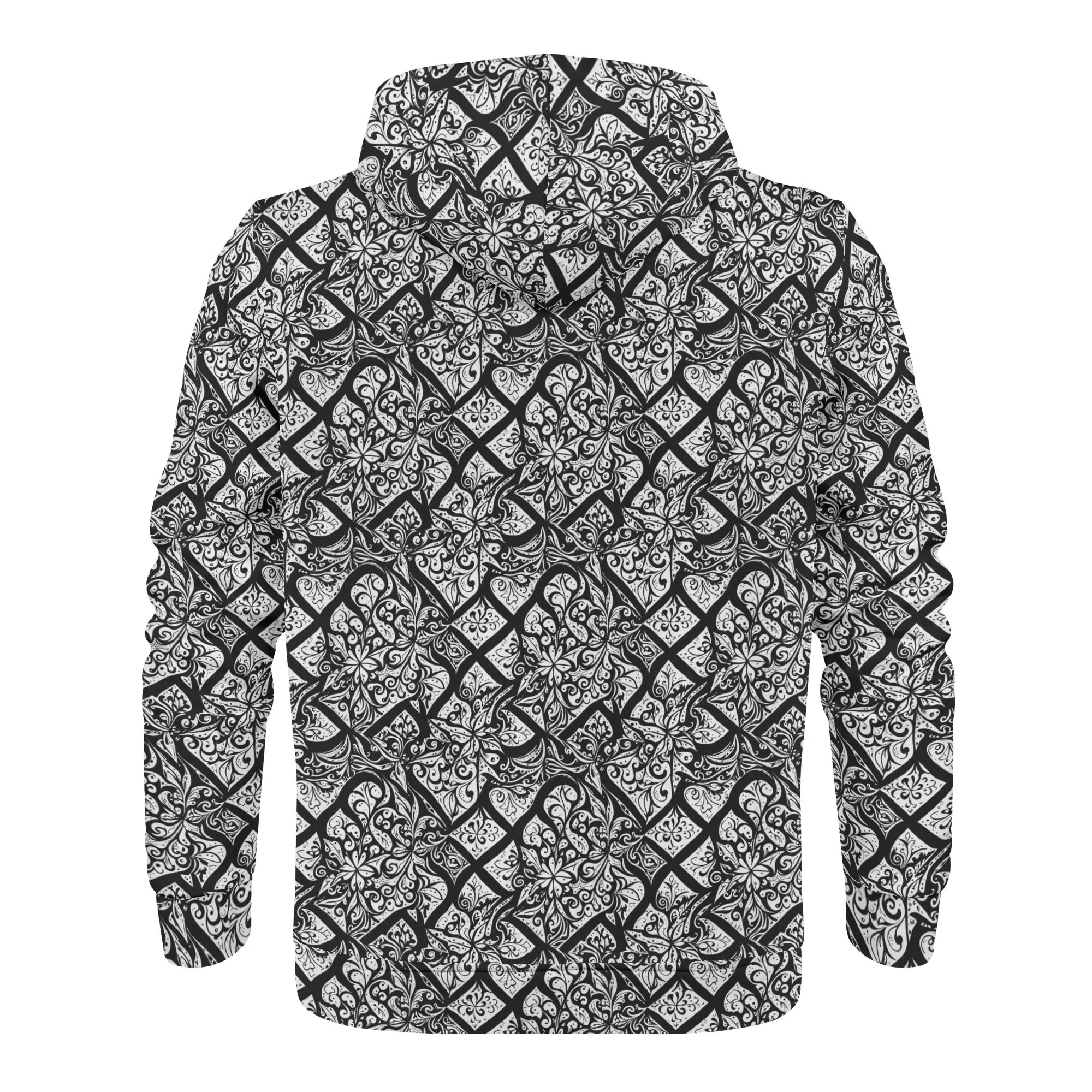 Mens Crosshatch Floral Classic Zip Up Hoodie Warm Jacket