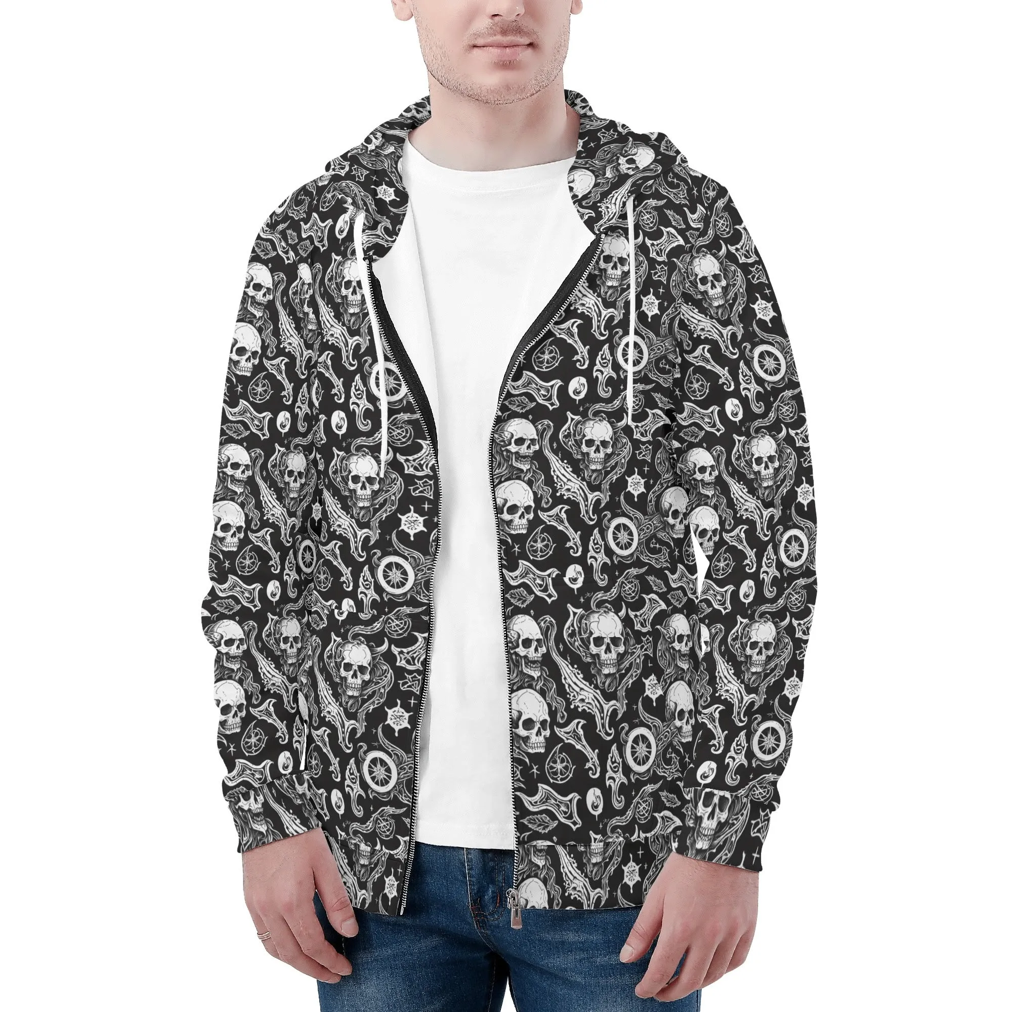 Mens Flying Skulls Classic Zip Up Hoodie Warm Jacket