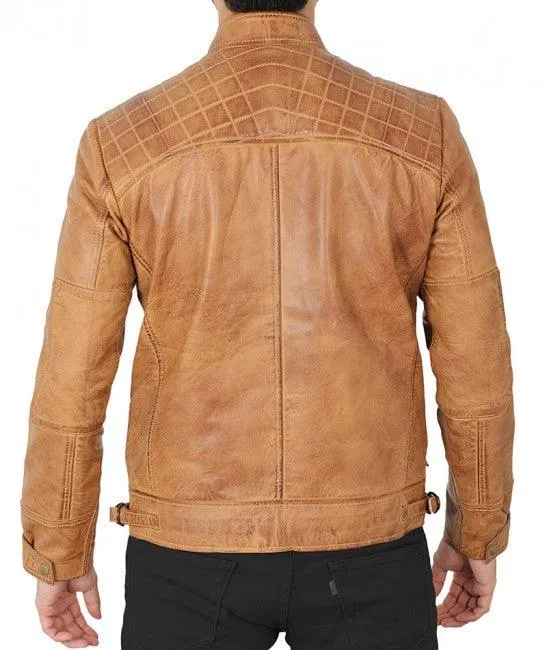 Men's Johnson Camel Quilted Leather Motorcycle Jacket