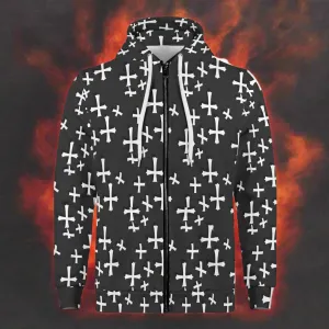 Mens Little Crosses Classic Zip Up Hoodie Warm Jacket