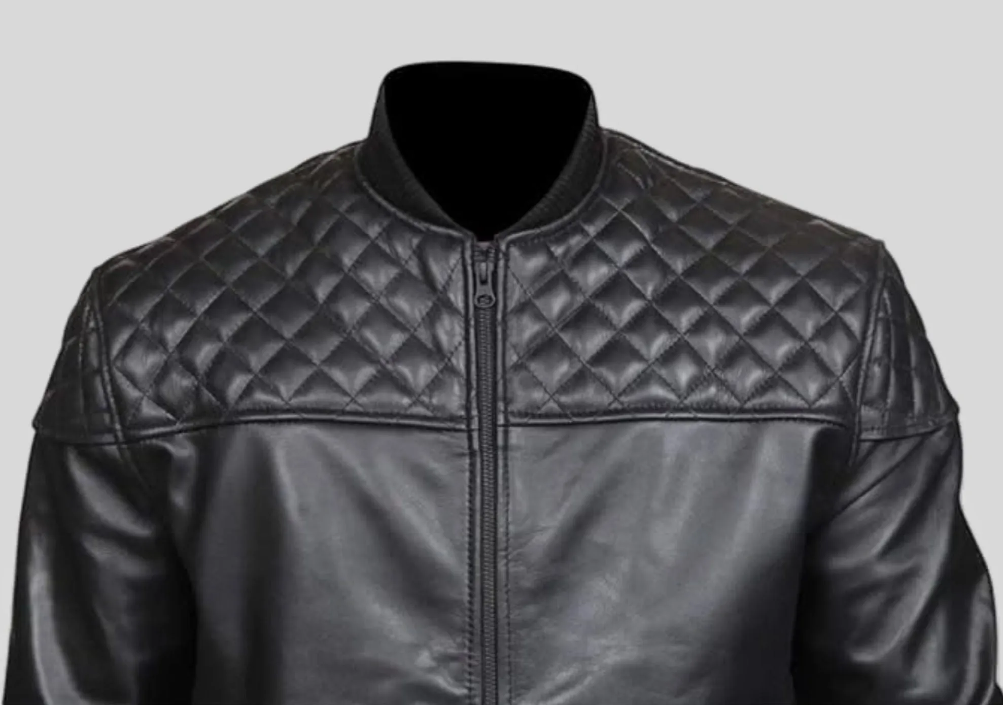 Men's Motorcycle Quilted Shoulder Rib Design Slim Fit Cafe Racer Biker Leather Jacket