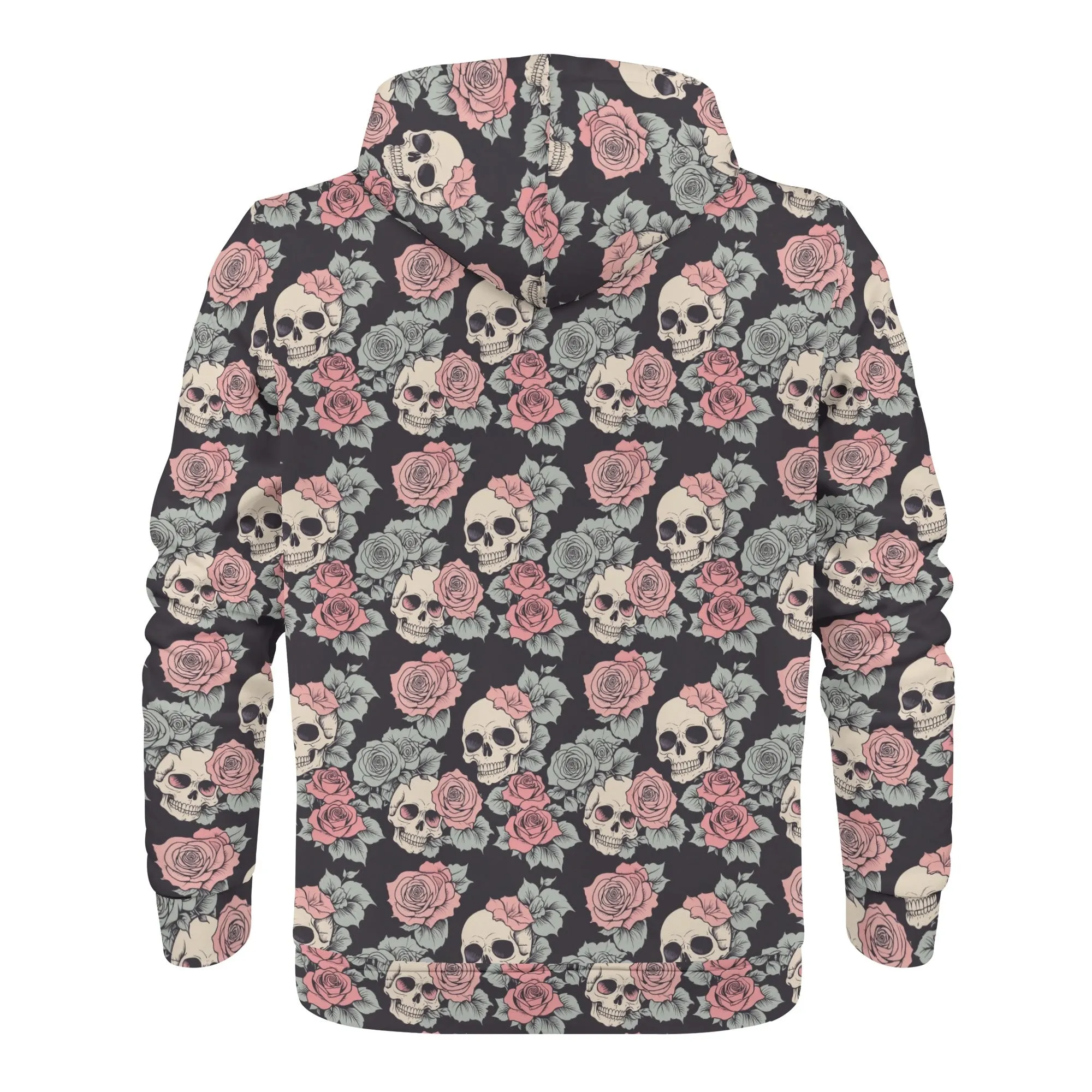 Mens Skull and Pink Rose Classic Zip Up Hoodie Warm Jacket