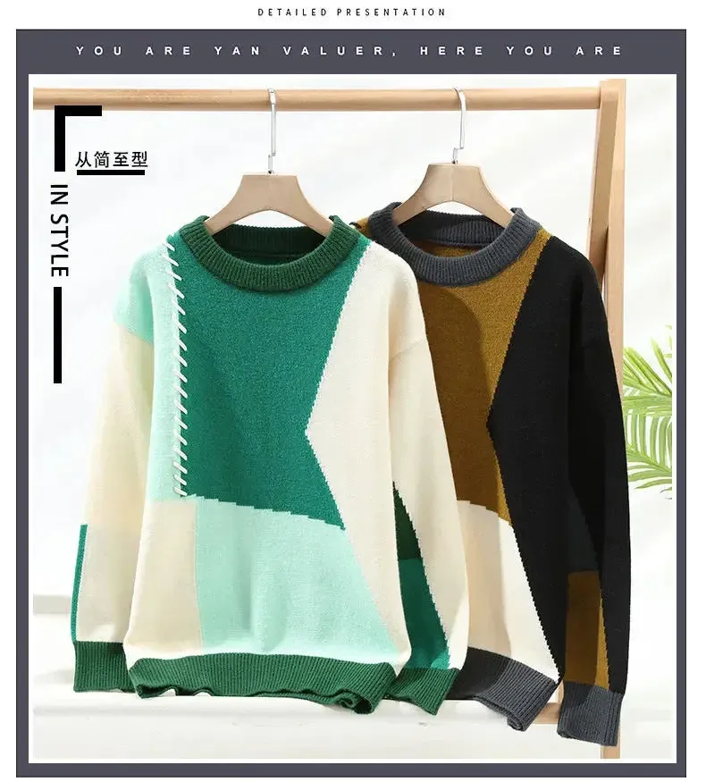 Men's Streetwear Patchwork Sweater – Cozy & Stylish Knitwear