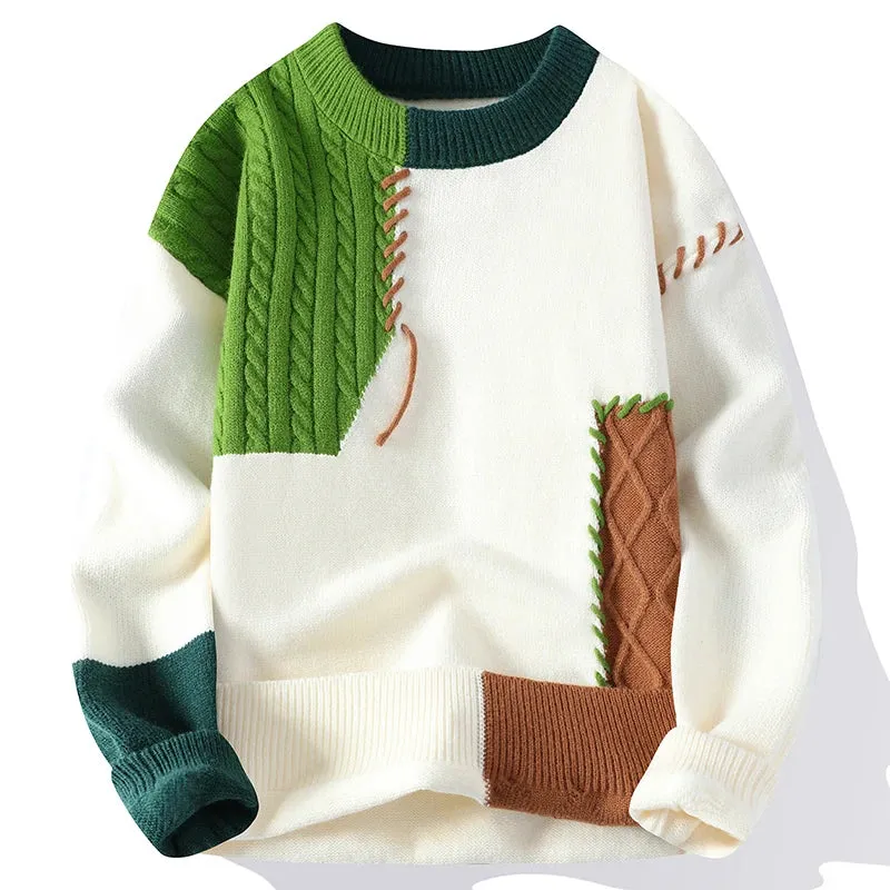 Men's Streetwear Patchwork Sweater – Cozy & Stylish Knitwear