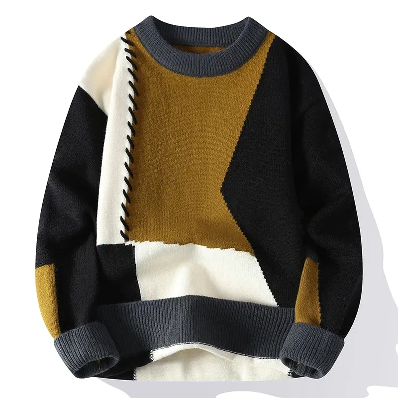 Men's Streetwear Patchwork Sweater – Cozy & Stylish Knitwear