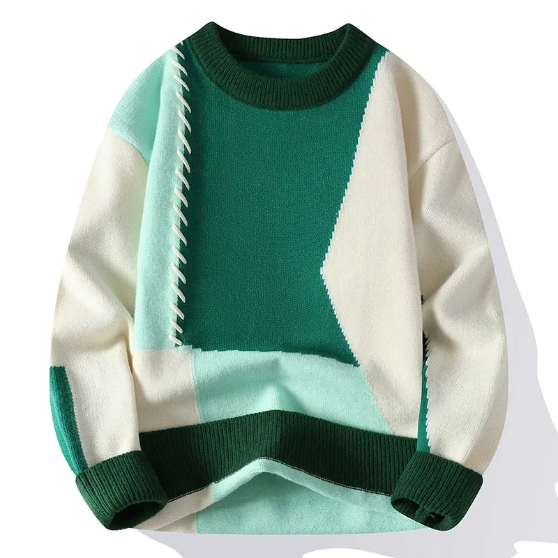 Men's Streetwear Patchwork Sweater – Cozy & Stylish Knitwear