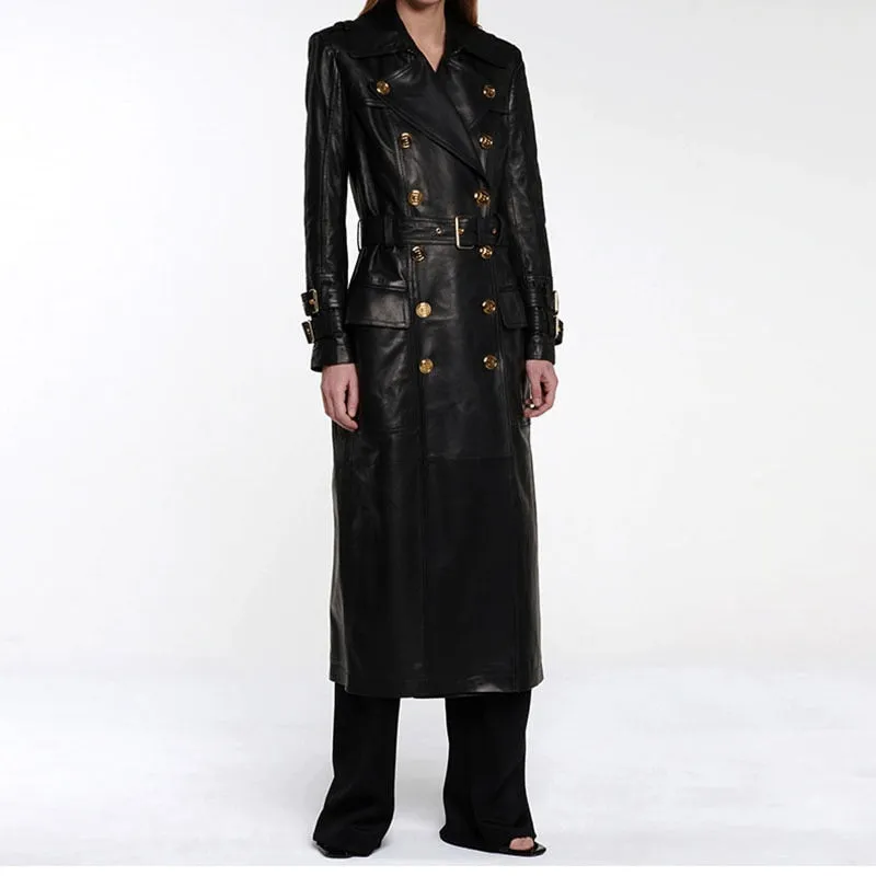 Metal Button Women's Sheepskin Trench Coat