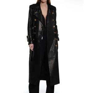 Metal Button Women's Sheepskin Trench Coat