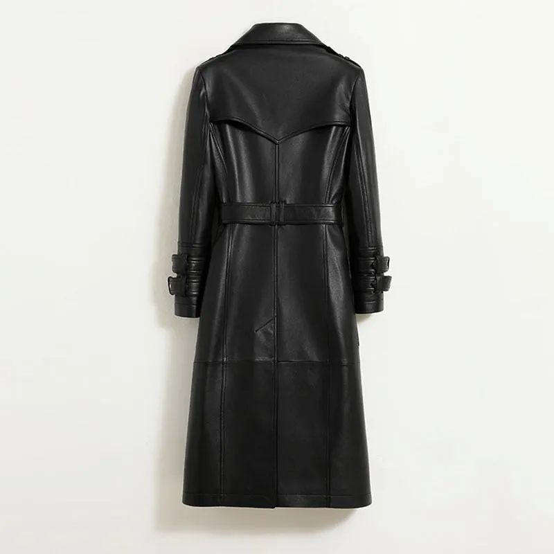 Metal Button Women's Sheepskin Trench Coat