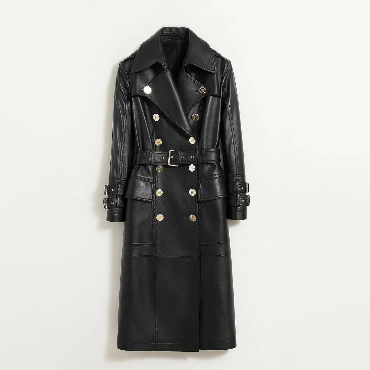 Metal Button Women's Sheepskin Trench Coat