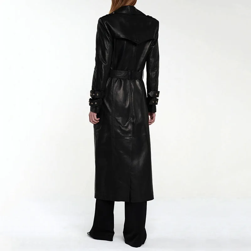 Metal Button Women's Sheepskin Trench Coat