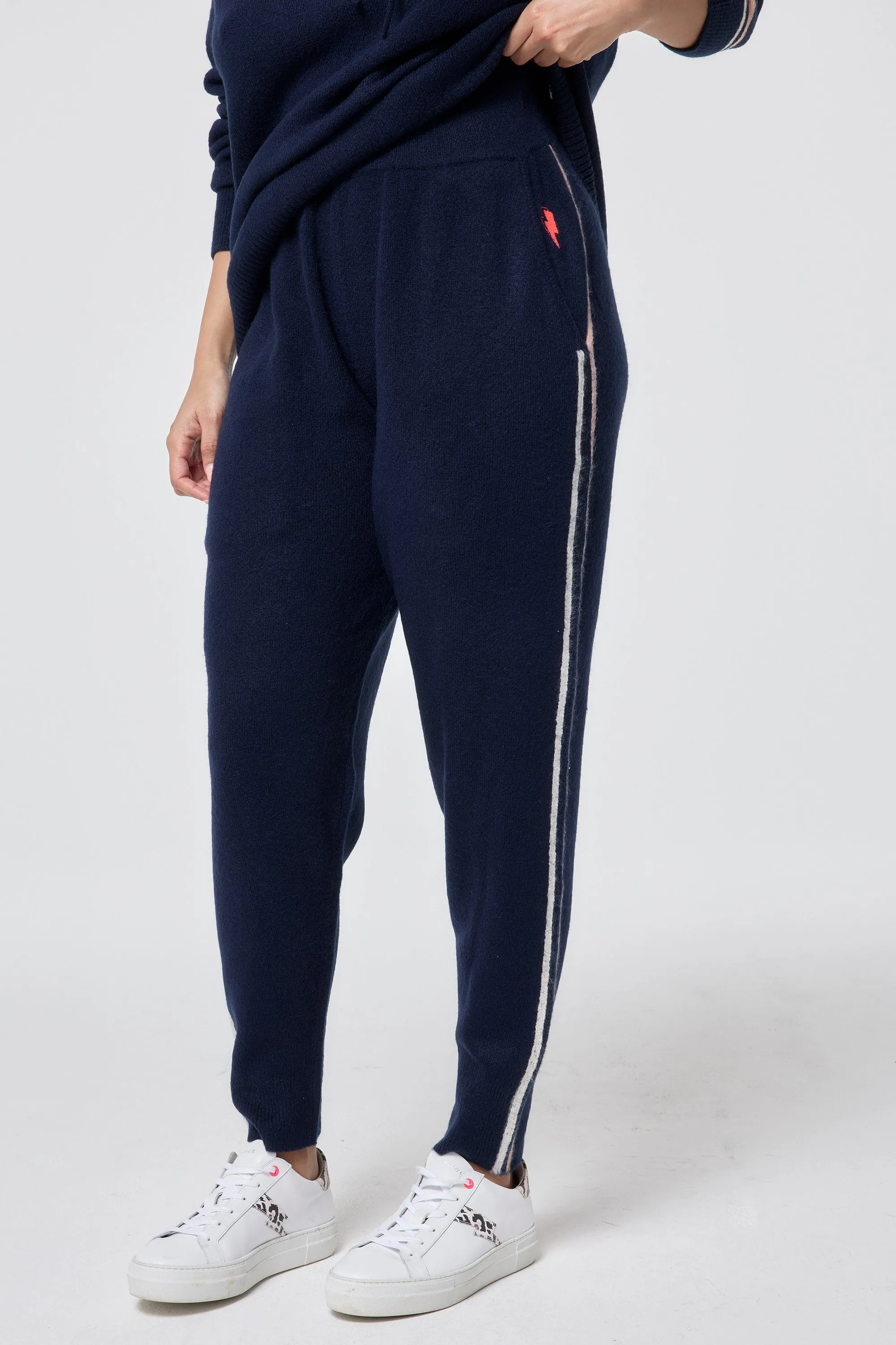 Navy with Ivory and Peach Stripe Knitted Lounge Wear Joggers