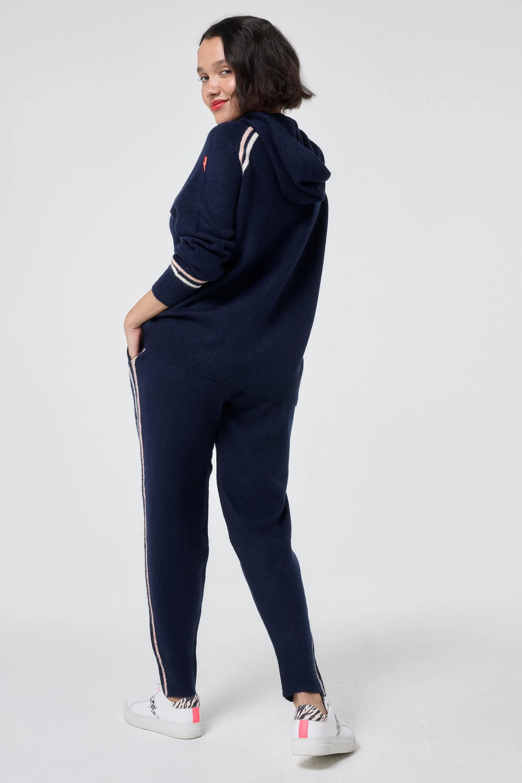 Navy with Ivory and Peach Stripe Knitted Lounge Wear Joggers