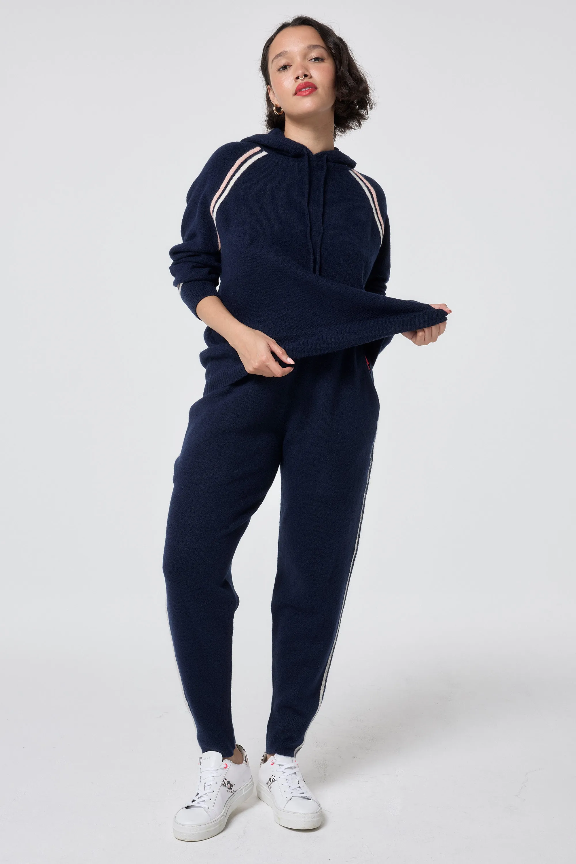 Navy with Ivory and Peach Stripe Knitted Lounge Wear Joggers