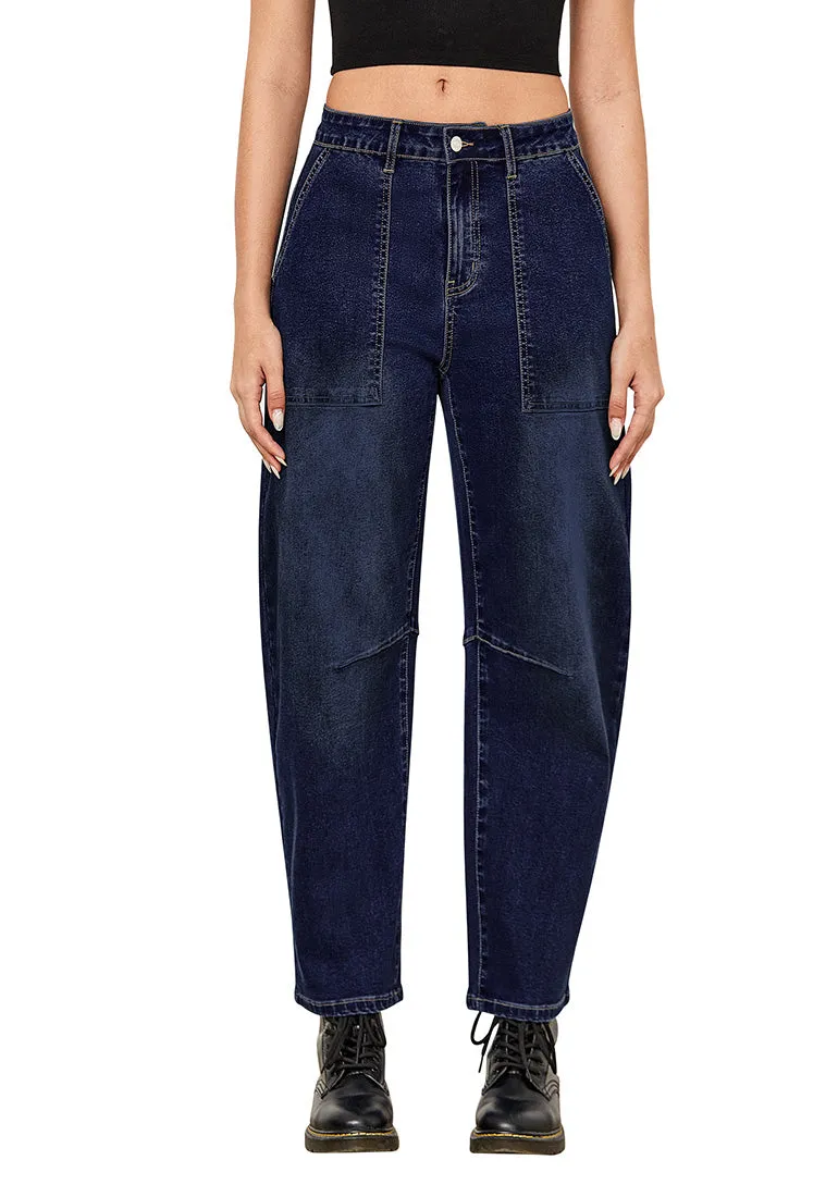 Nightfall Blue for Women's All Season Baggy Denim High-Waist Jean Ankle Length Barrel Classic Pants