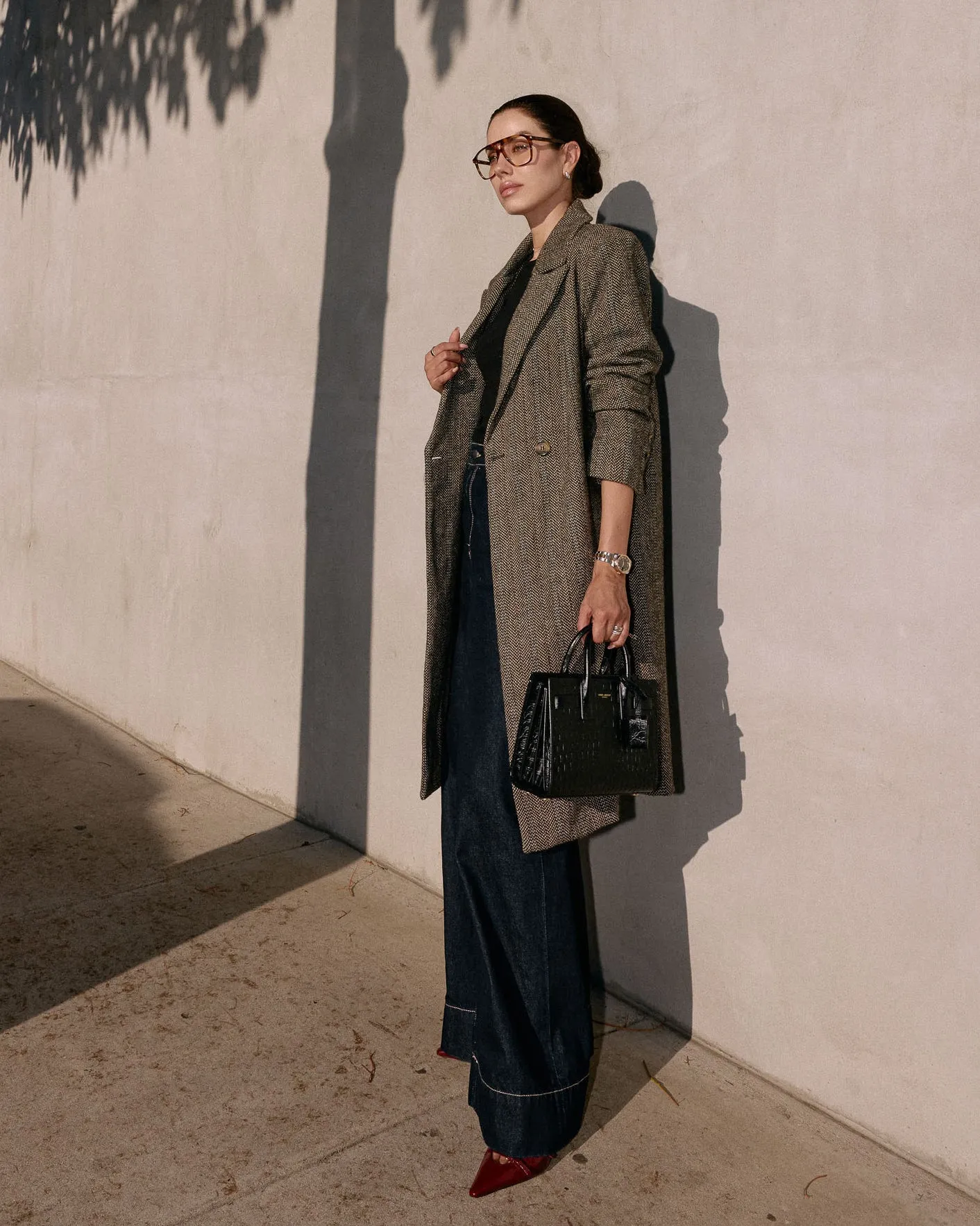 On the Road Herringbone Print Trench Coat