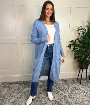 Pale Blue Mohair Blend Long Cardigan