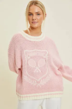 Pink Pickleball Embroidered Sweater Top