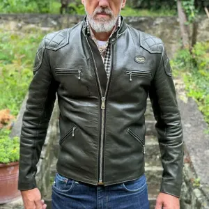 Quilted Shoulders Green Leather Jacket