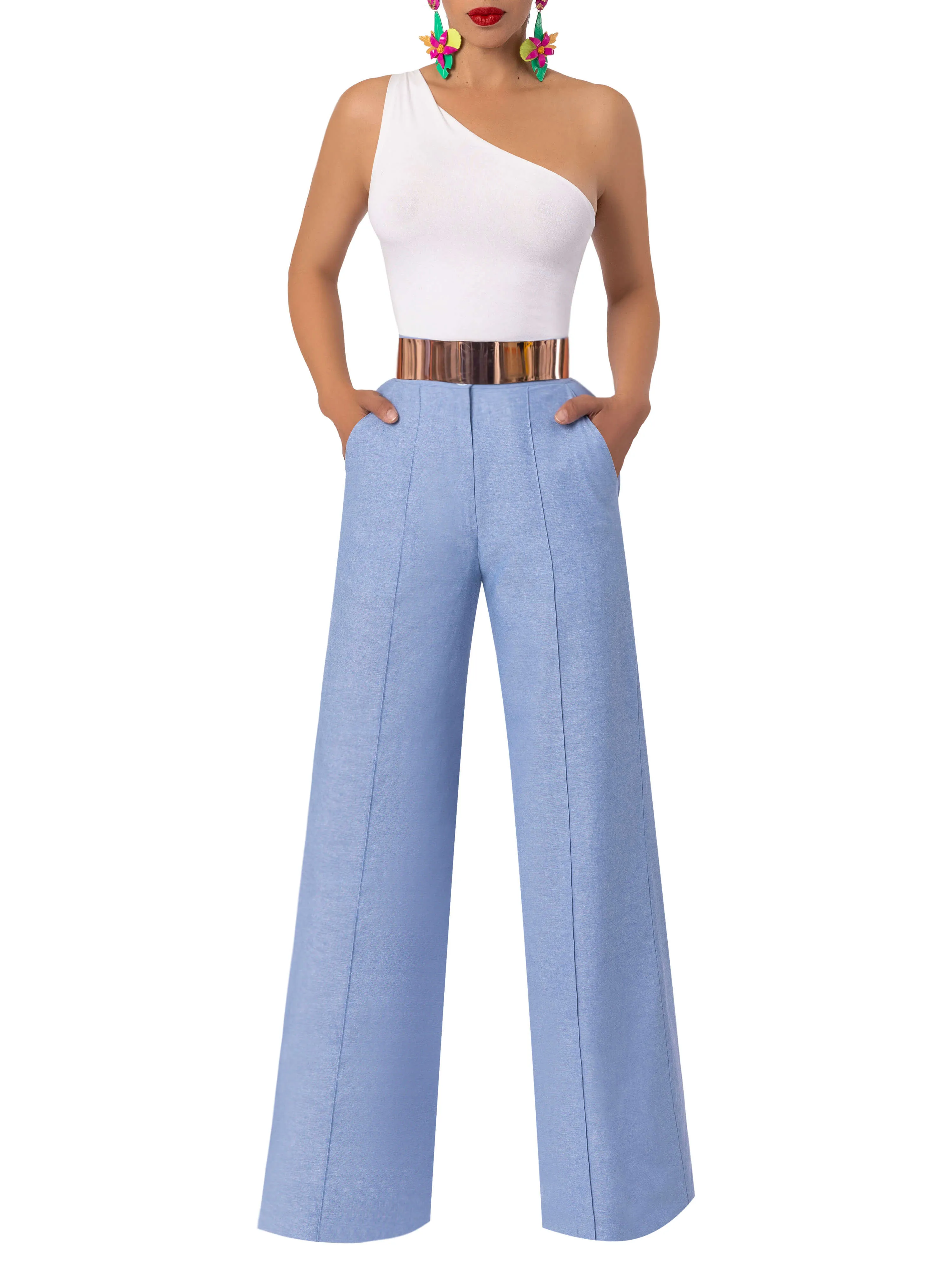 "Rio" Chambray High Waist Pants