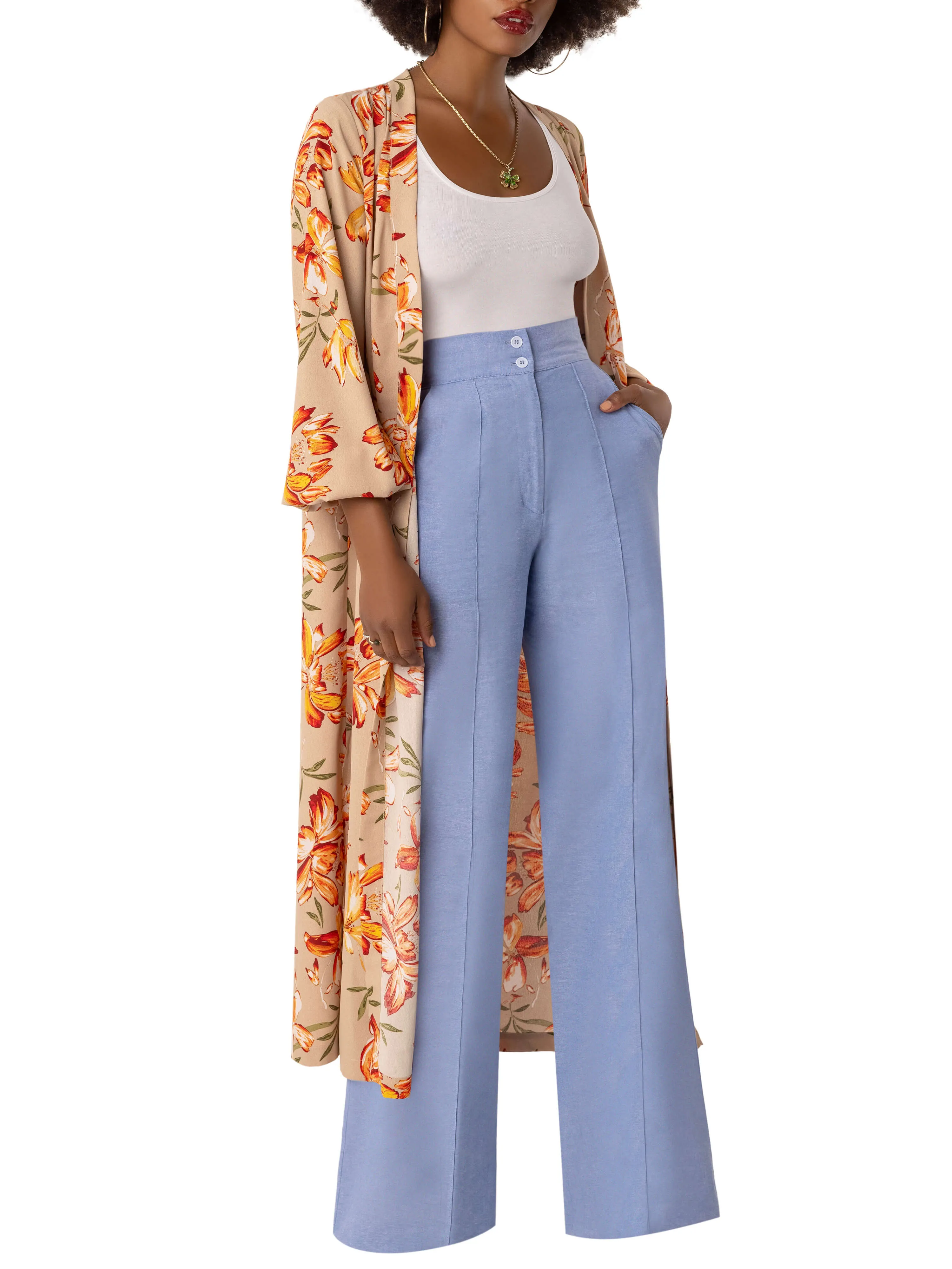 "Rio" Chambray High Waist Pants