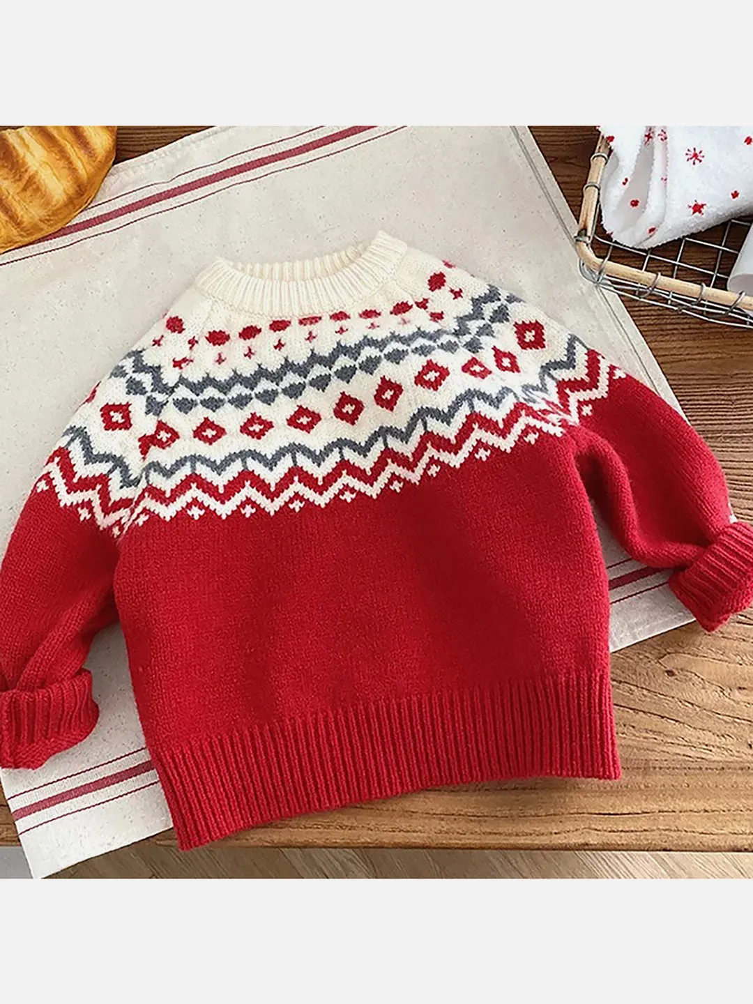 Red & Cream Diamond Warmer Cardigan & Christmas Sweater for Kids