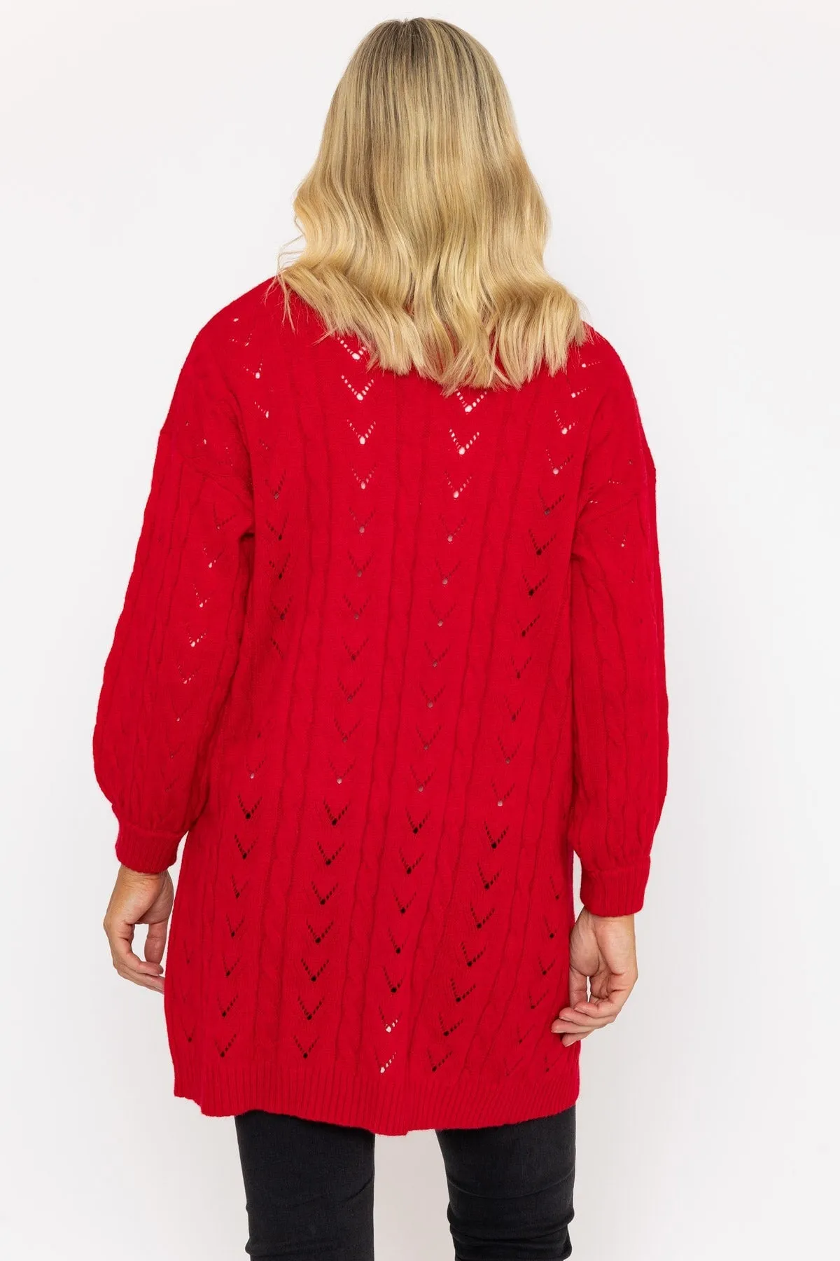 Red Longline Pointelle Cardigan