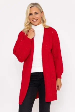 Red Longline Pointelle Cardigan