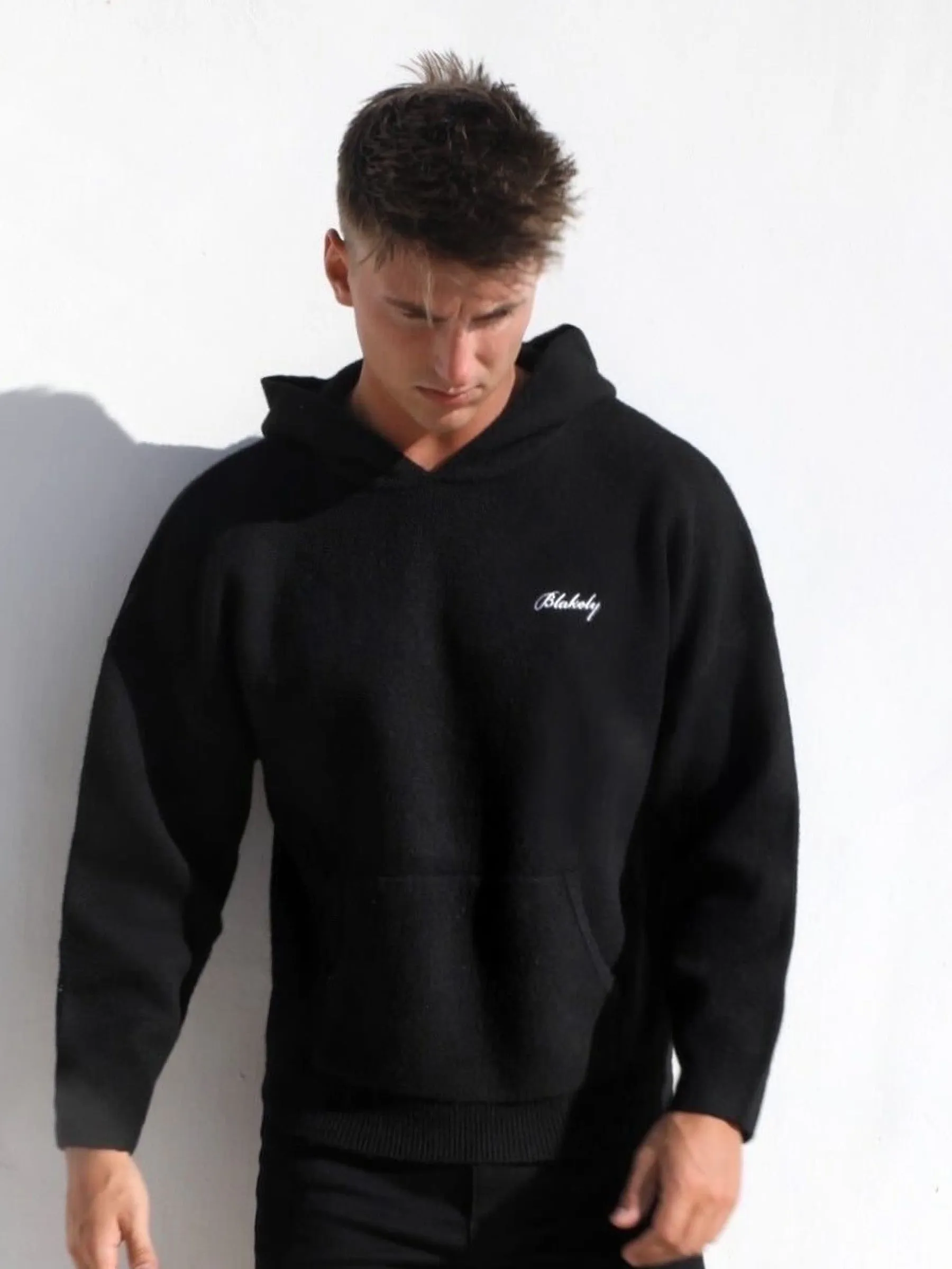 Relaxed Knitted Hoodie - Black