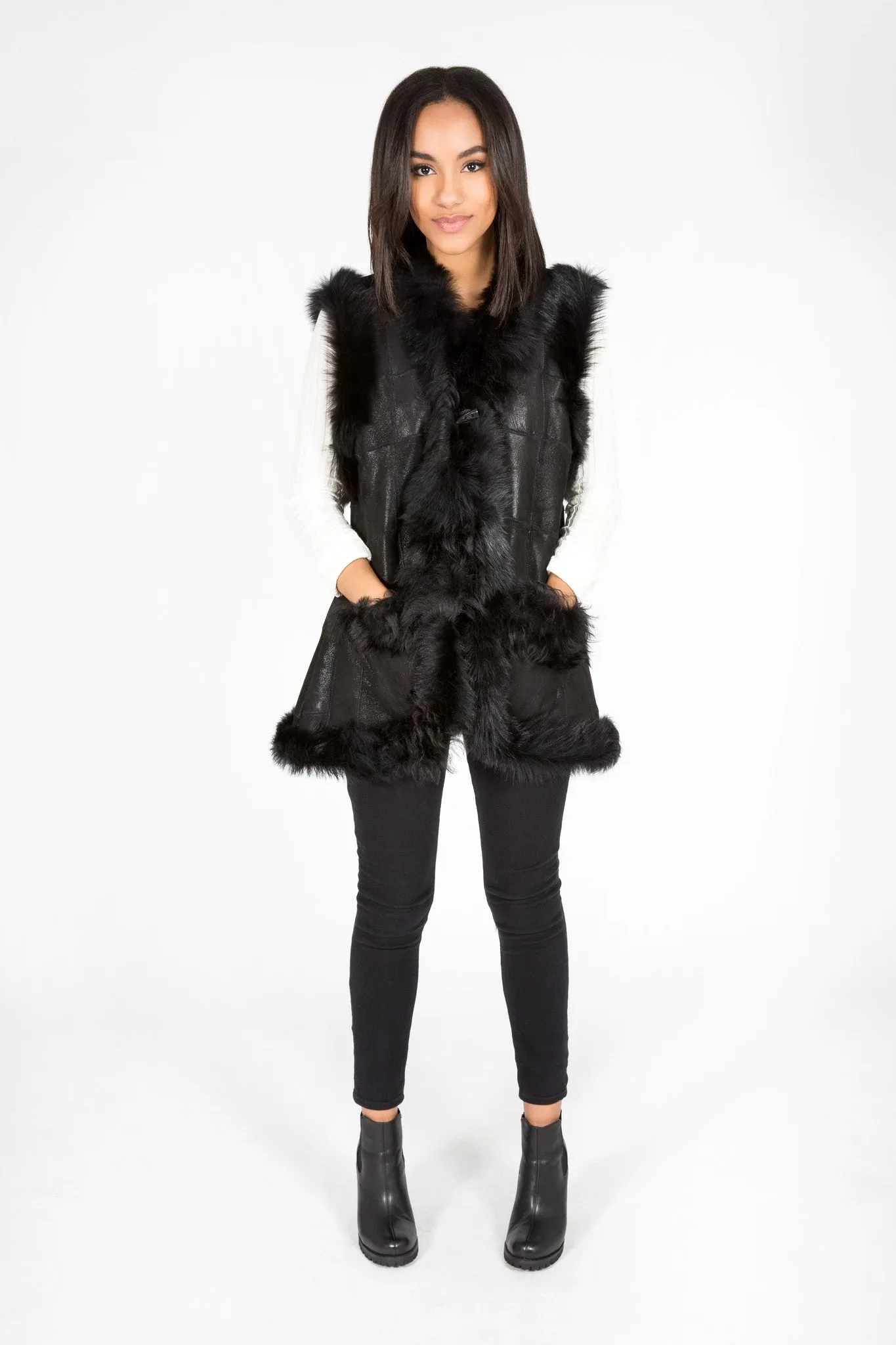 Shearling & Leather Vest (Black)