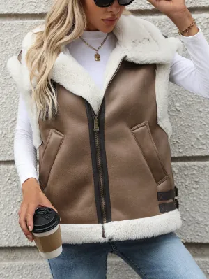 Shearling-Lined Faux Leather Vest - Women Fall/Winter Waistcoat