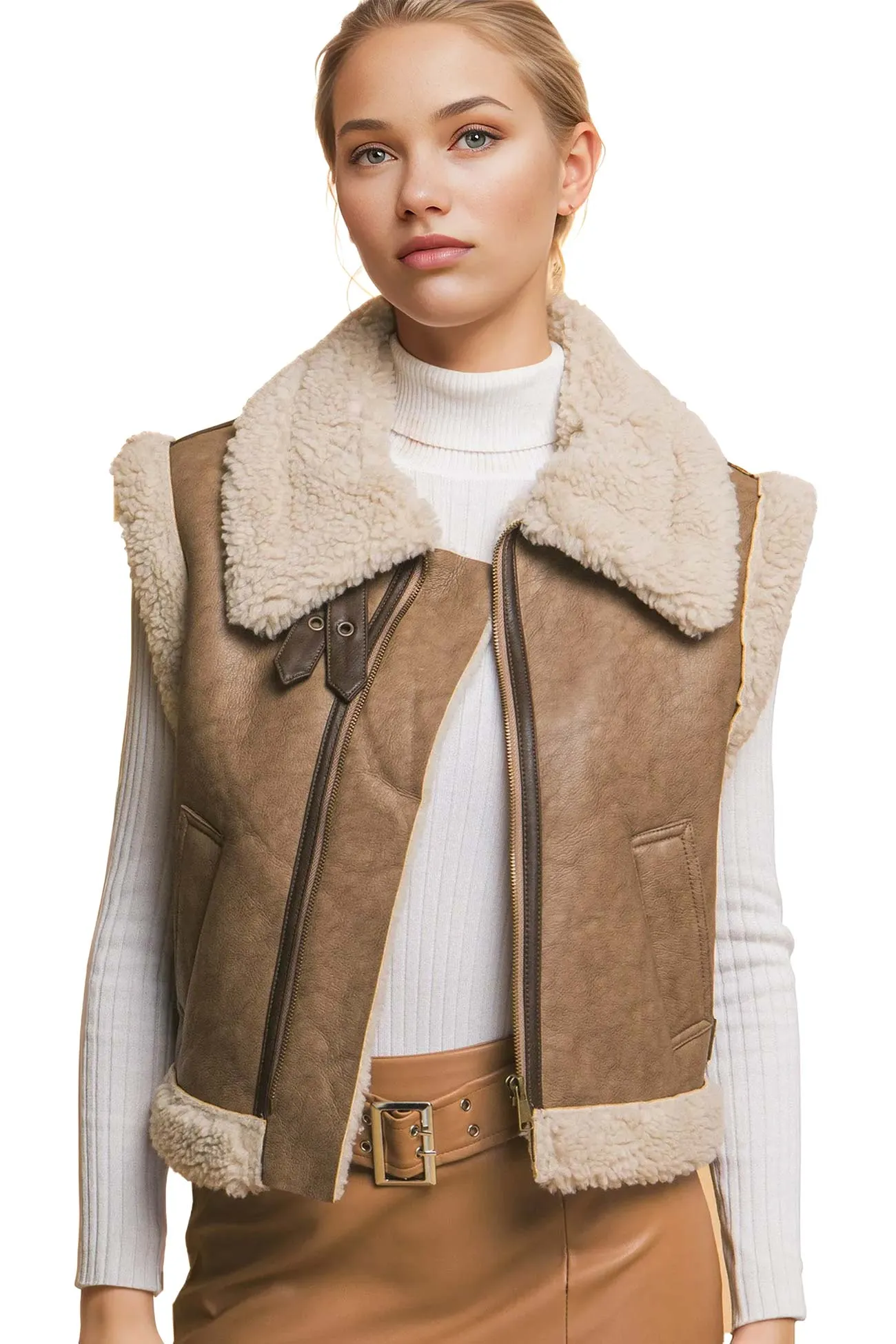 Shearling Moto Vest