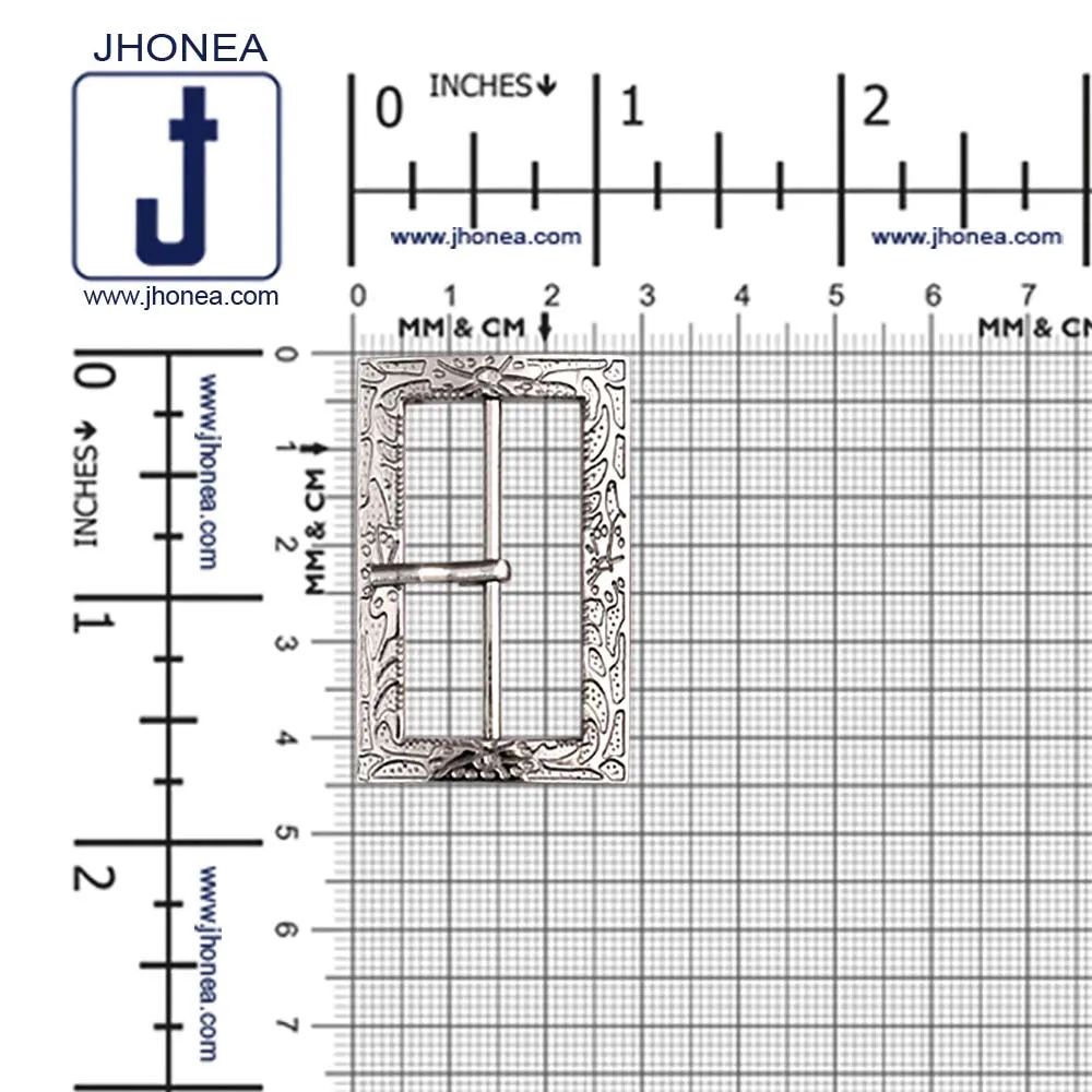 Shiny White Silver Engraved Frame Tongue/Prong Belt Buckle