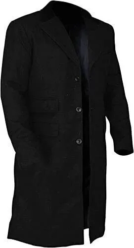 STOCK CLEARANCE SALE: Black Wool Long Fashion Trench Coat Inspired by Thomas Shelby from Peaky Blinders for Men